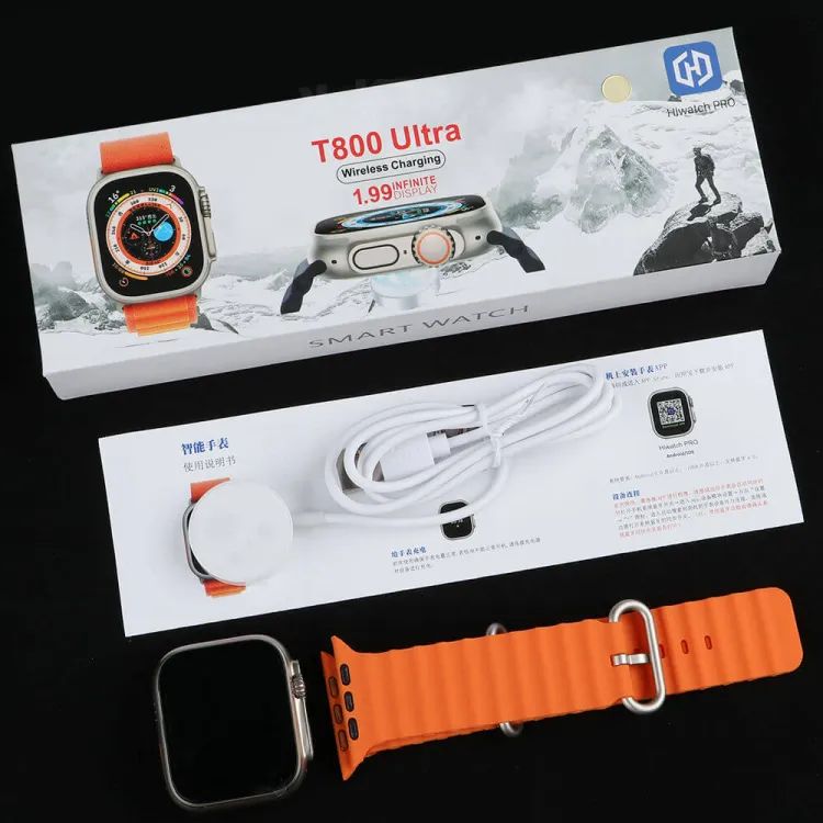 T800 Ultra Smart Watch  5.0 Best Battery Timing LCD 1.99" Strap: Ocean Strap Charging Mode - Sab Kharedo